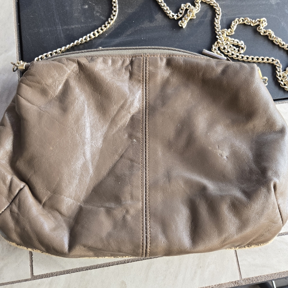 Clemente Brown Leather Shoulder Bag with Gold Chain